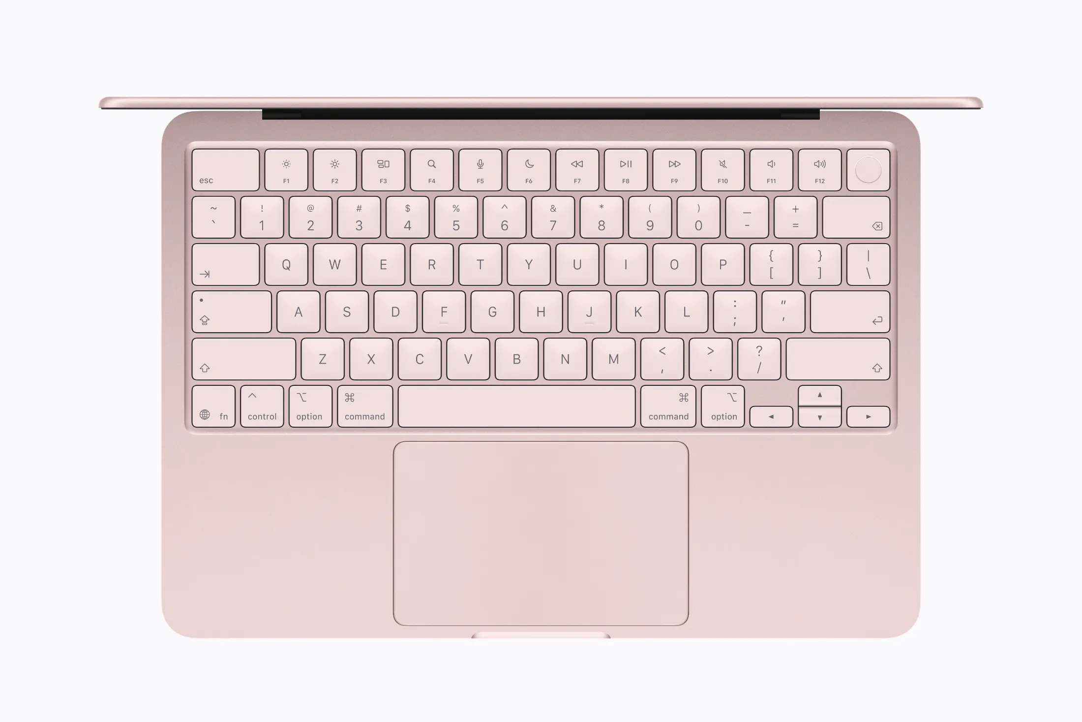 Widok z góry na MacBooka Neo pokazujący klawiaturę i trackpad
