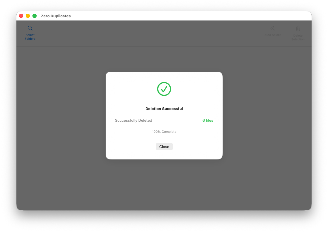 Résumé après suppression réussie des doublons